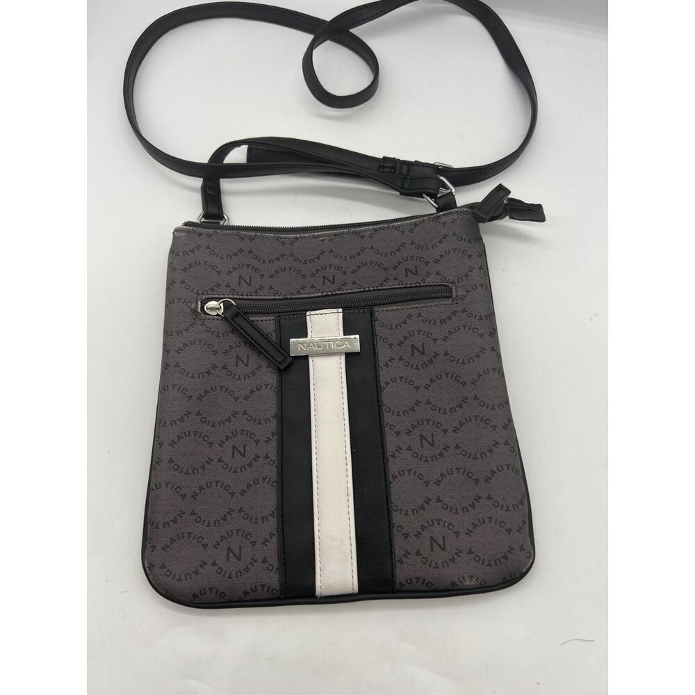Nautical‎ Gray Black All over logo print crossbody bag purse Y2K